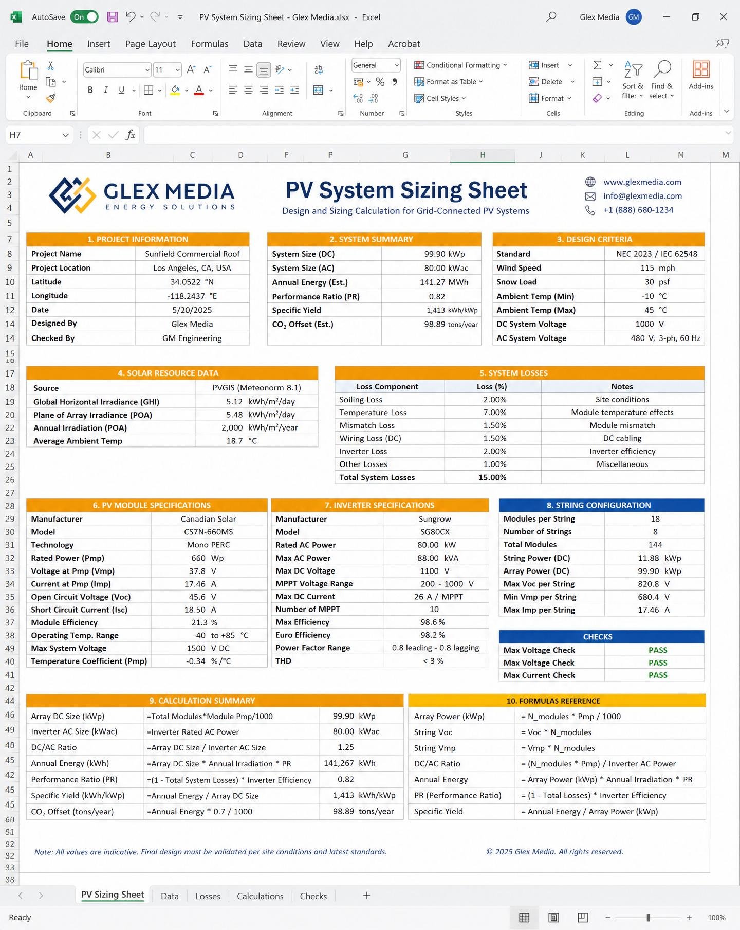 PV System Sizing Sheet