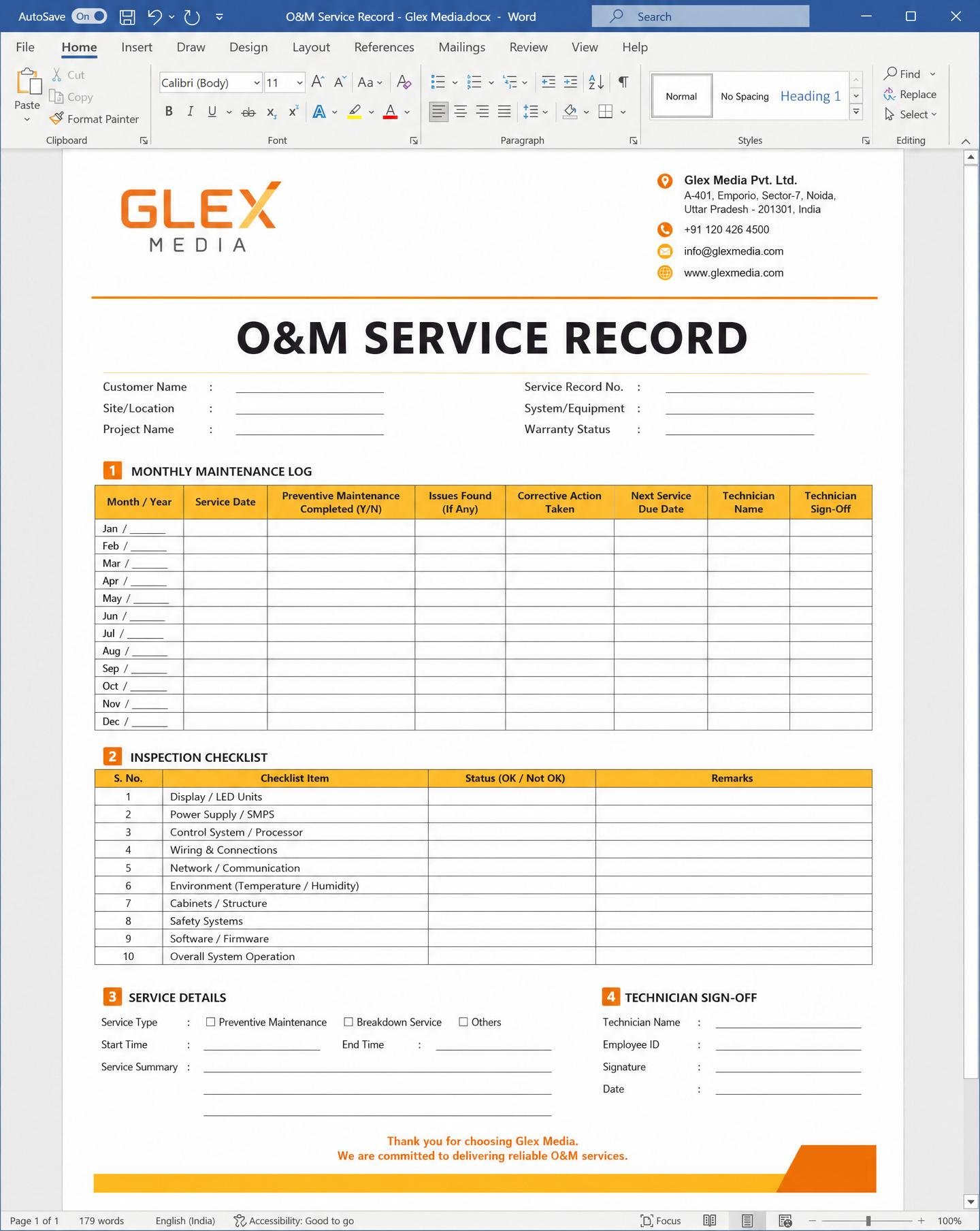 O&M Service Record