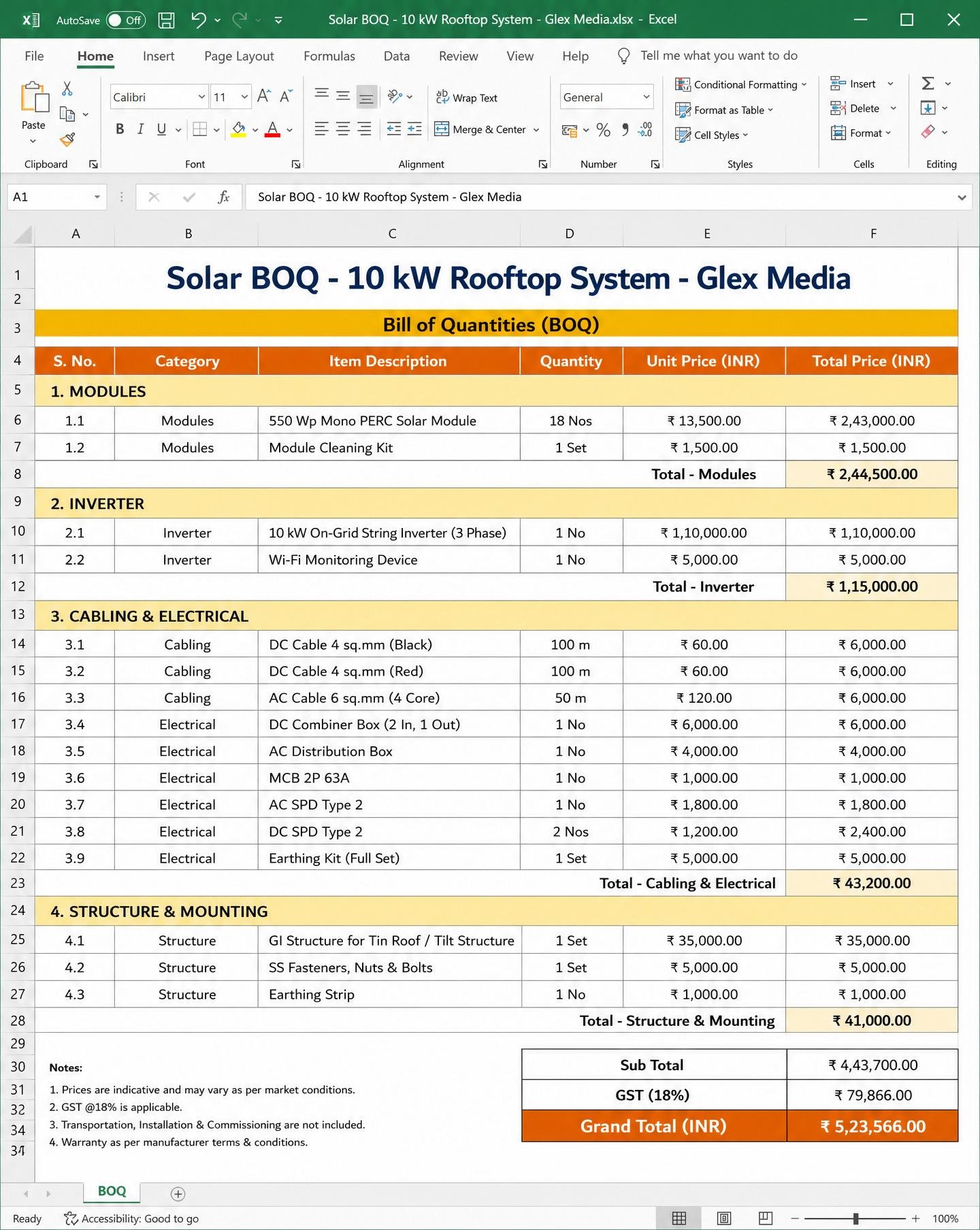 Bill of Quantities (BOQ)