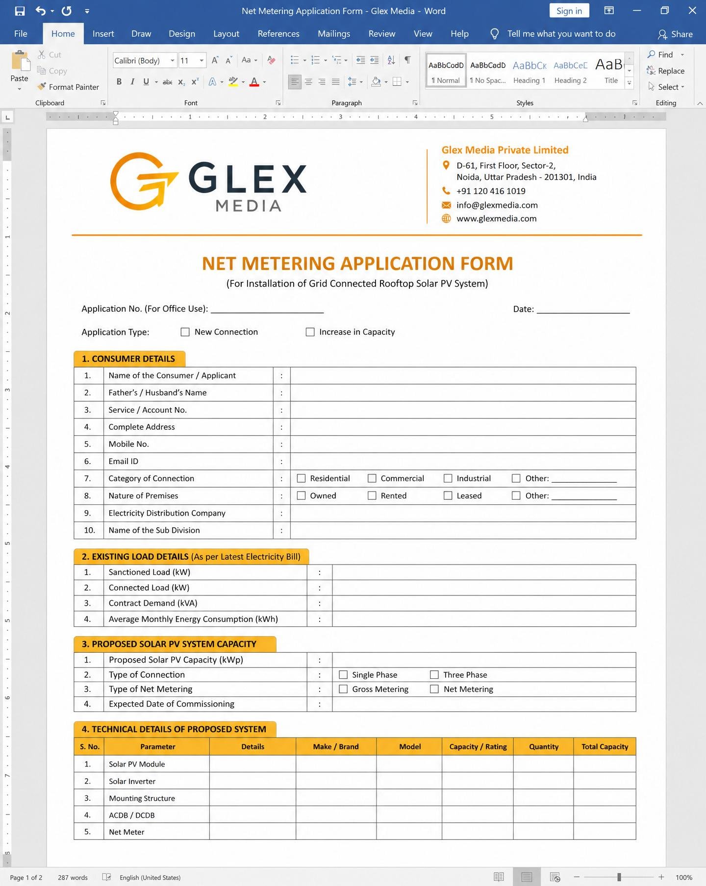 Net Metering Application