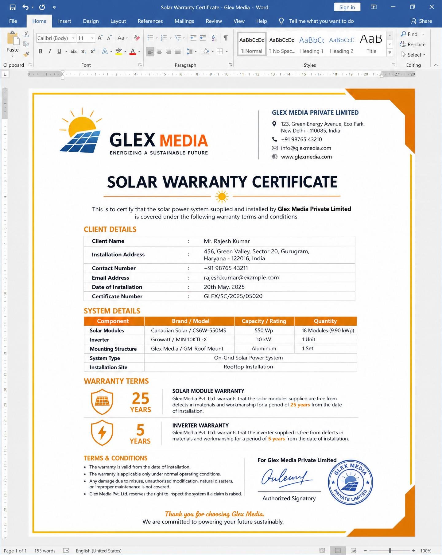 Warranty Certificate