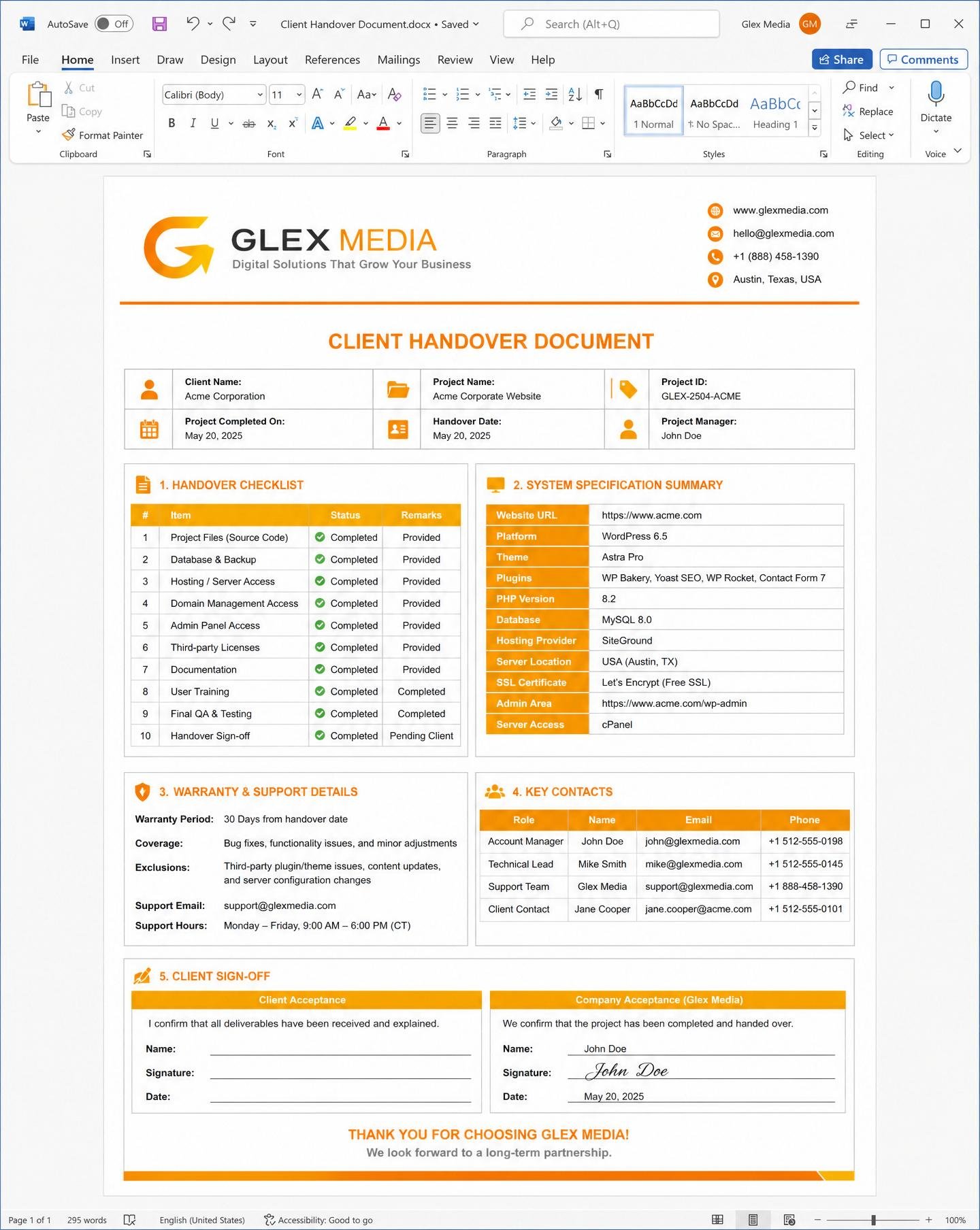 Client Handover Document