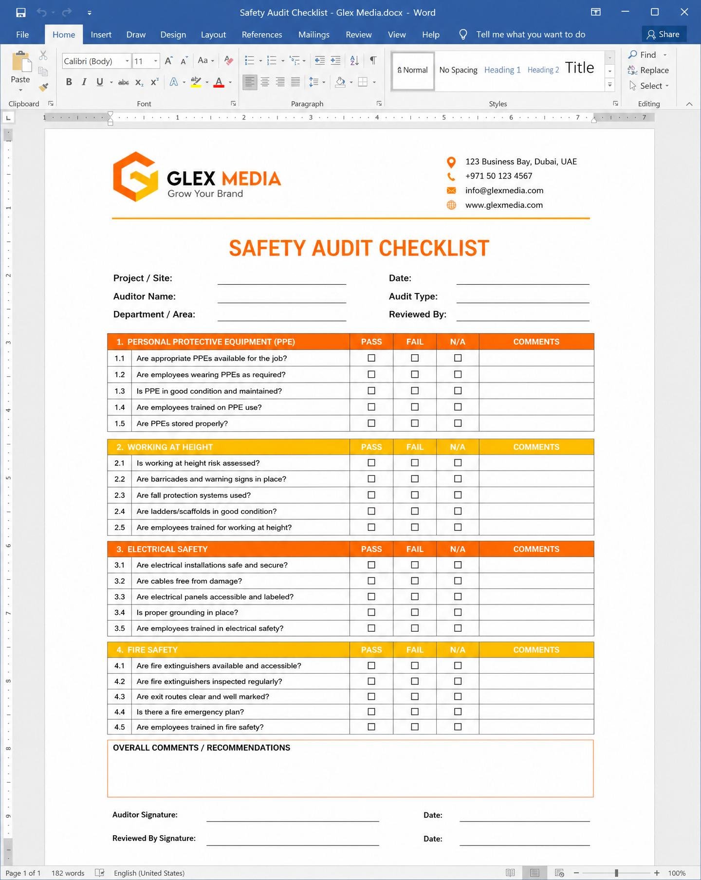 Safety Audit Checklist