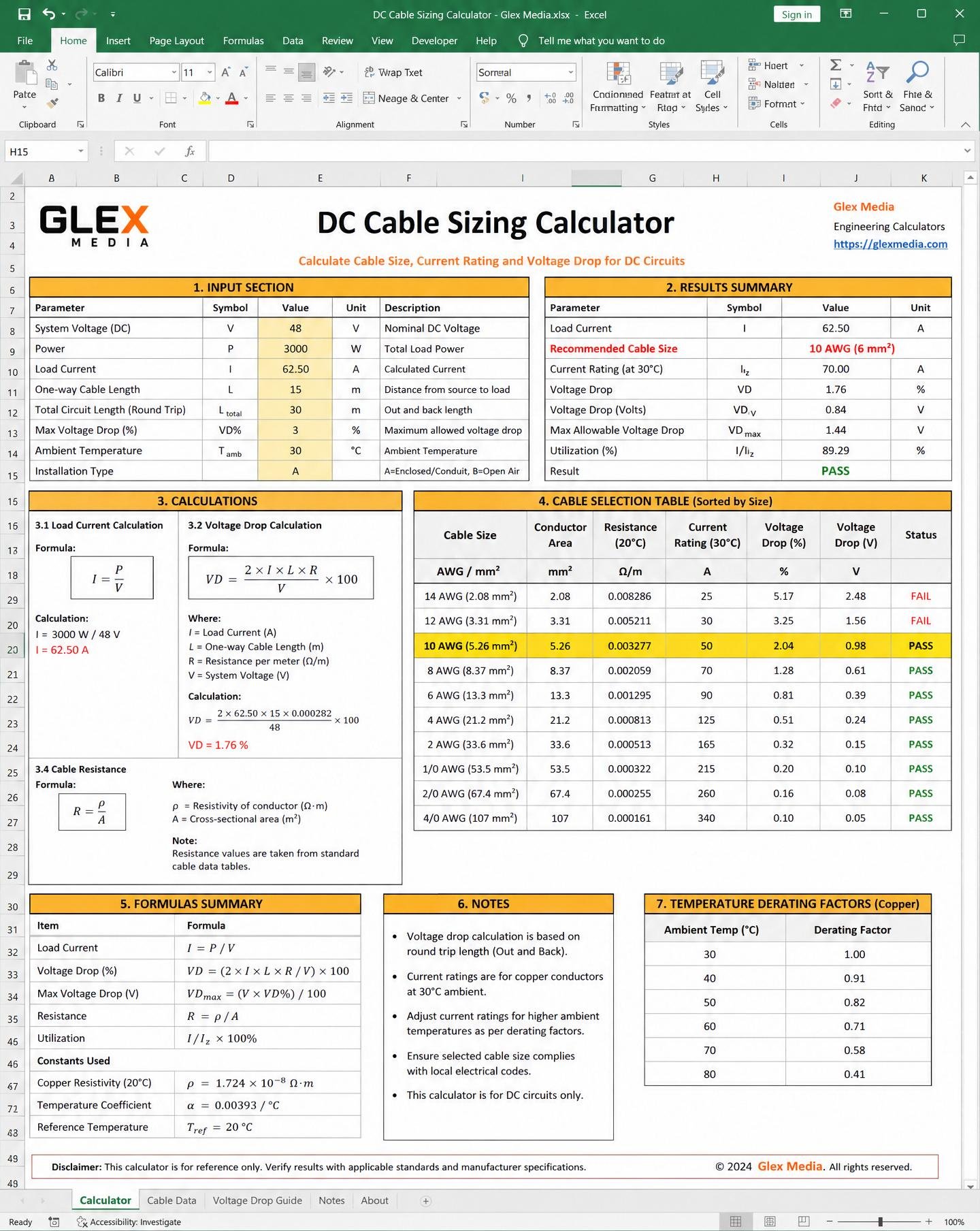 DC Cable Sizing