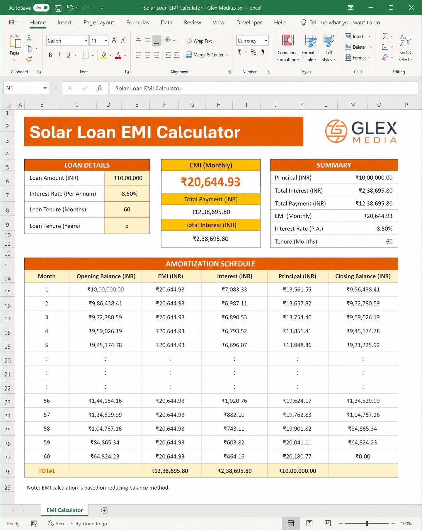 Solar Loan EMI Calculator