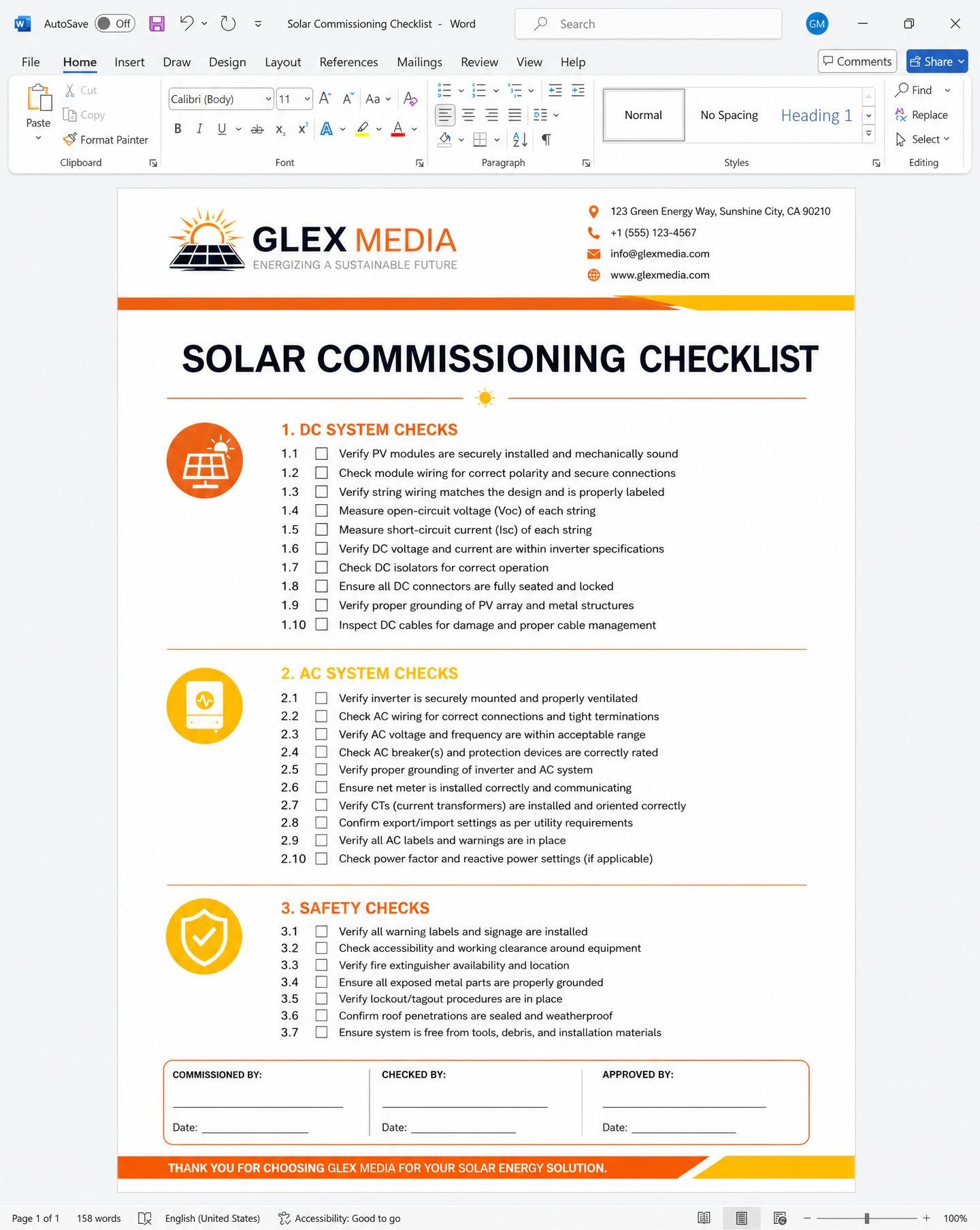 Commissioning Checklist